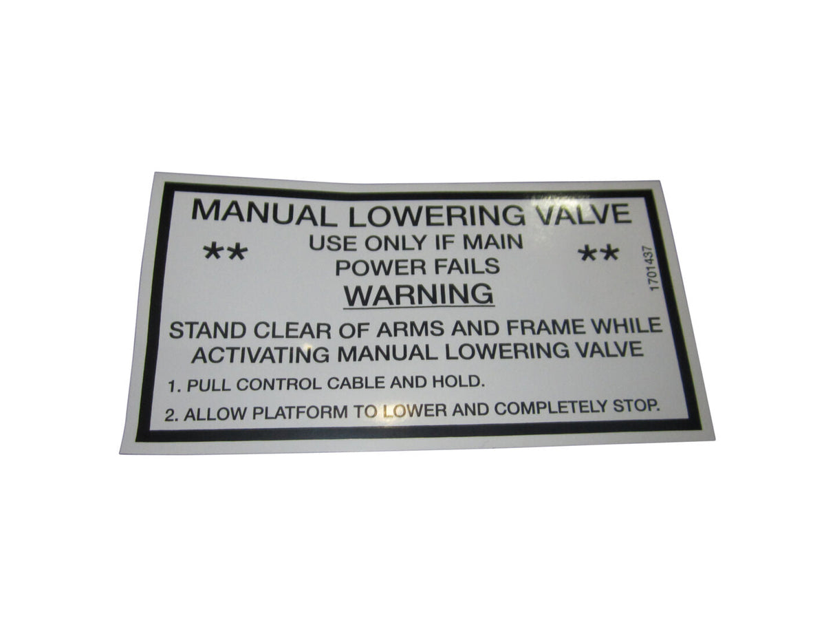 1701437 Decal, Manual Lowering | JLG