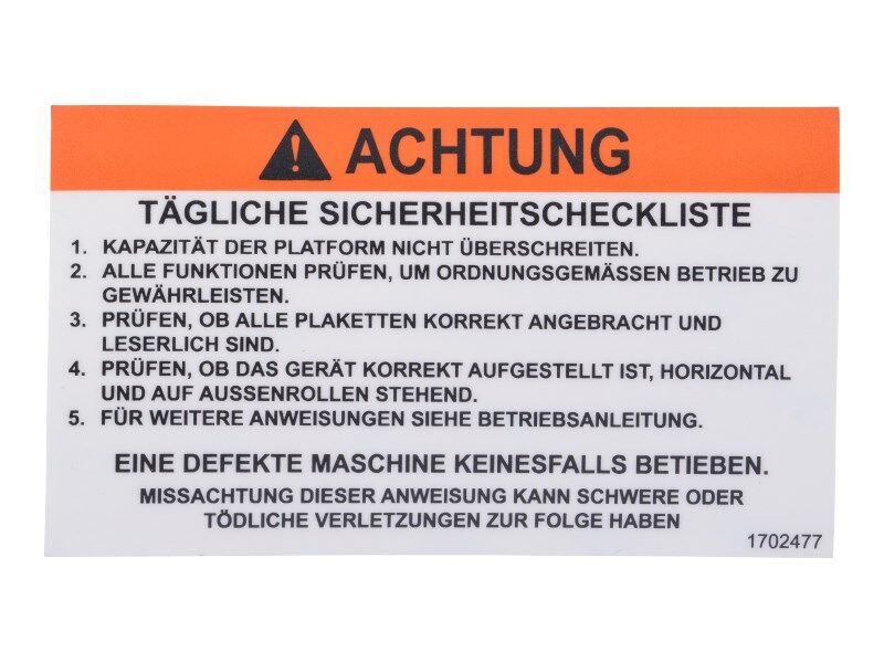 1702477 Decal, Checklist (Ger) | JLG