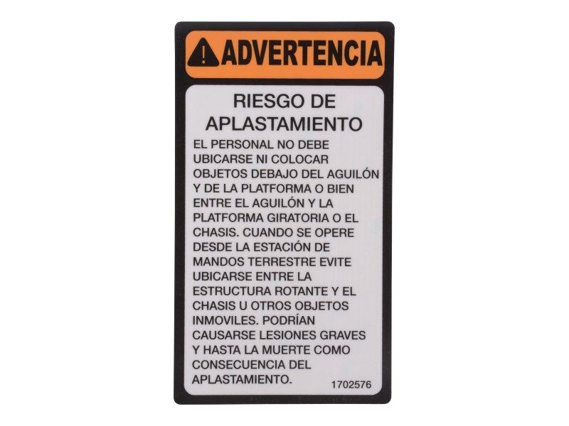 1702576 Decal, Crush Hazard (Spa, Lat Am | JLG