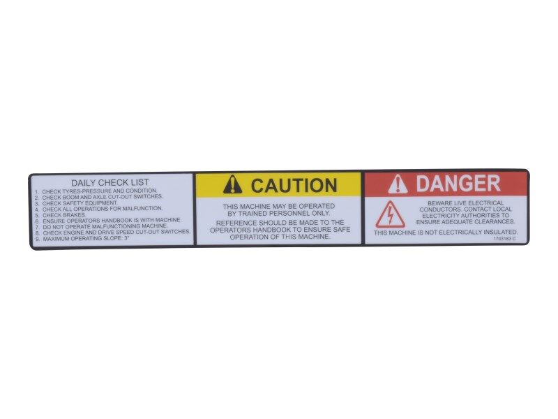 1703183 Decal, Caution (Uk Engine) | JLG