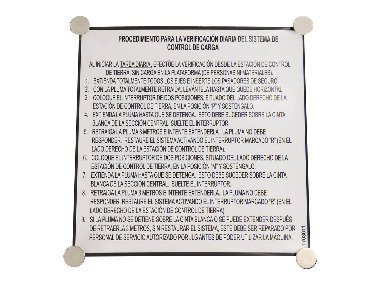 1703611 Decal, Load Management (Spa) | JLG