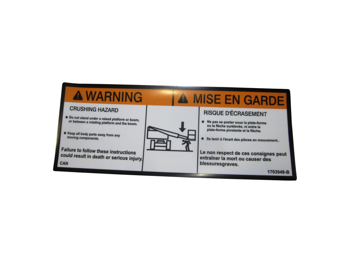 1703948 Calcomanía de advertencia de aplastamiento (lata) | JLG