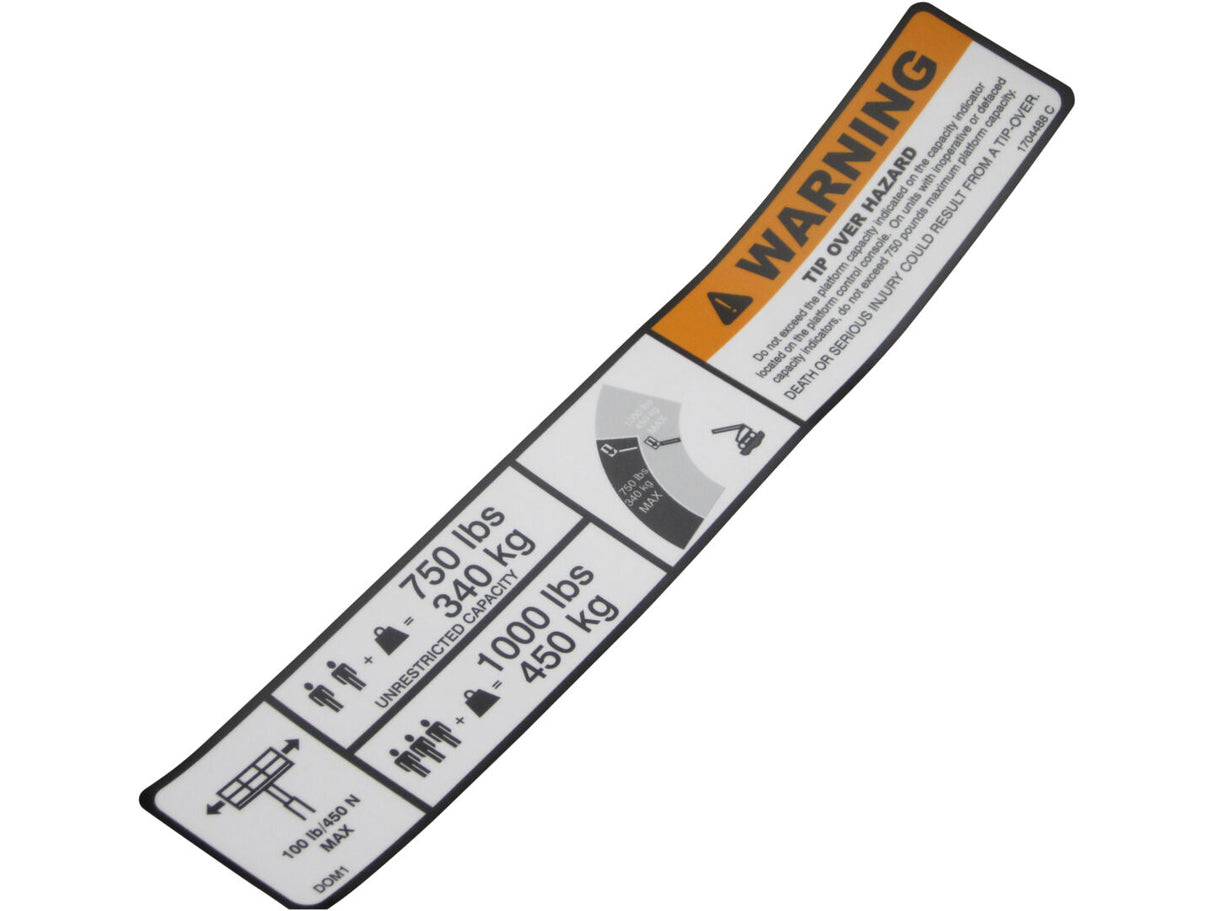 1704488 Decal, 750 Lbs Unrst Capacity | JLG