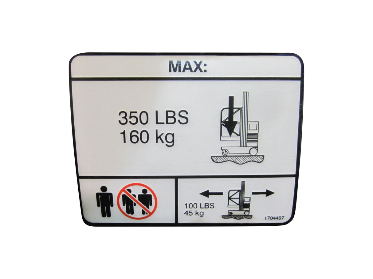 1704497 Decal, Capacity (Vp10/15 Ansi) | JLG