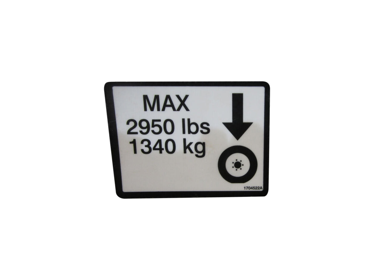 1704522 Decal, Max Tire Load | JLG