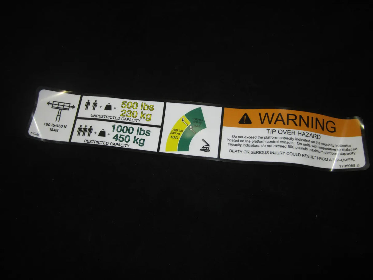 1705088 Decal, Dual Cap.500# (Dom) | JLG
