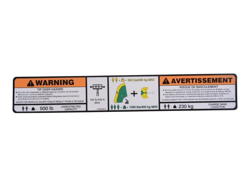 1705333 Decal, (Plf) Capacity-Eng/Fre | JLG