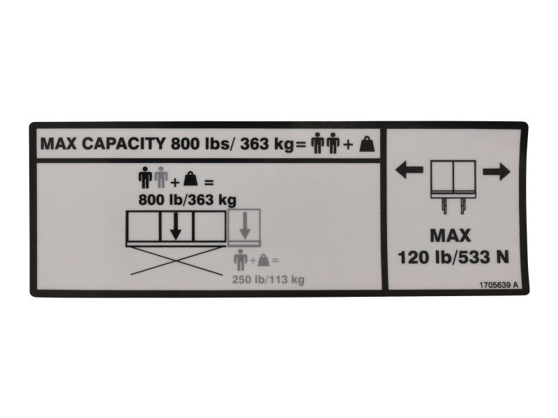 1705639 Decal, Capacity 800Lb - 363Kg | JLG