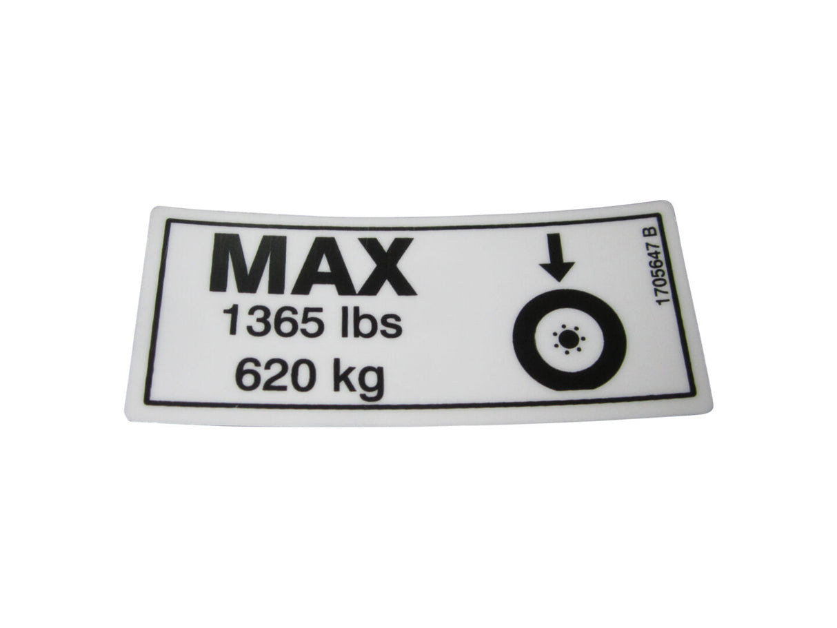 1705647 Decal, Tire Load (1365Lb/620Kg) | JLG