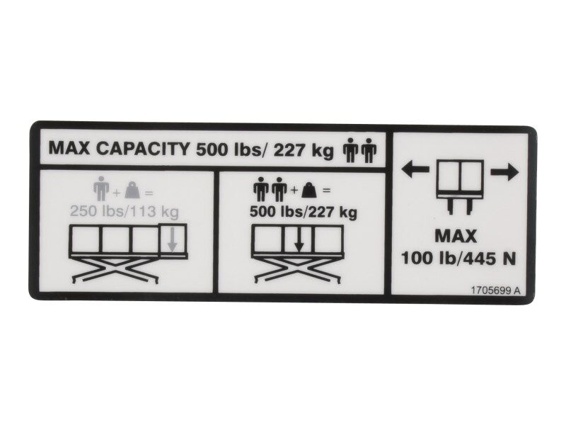 1705699 Decal, MTB 500Lb Capacity (1930 | JLG