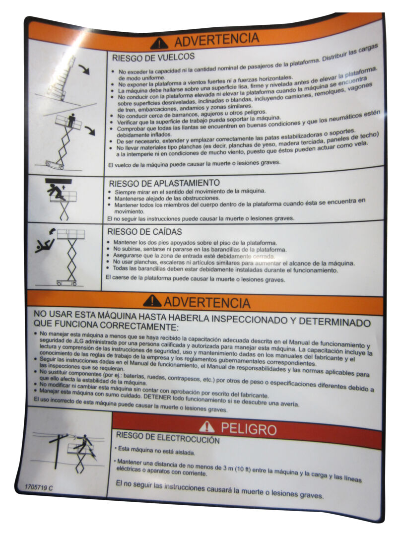 1705719 Decal, Danger/Warn (Spa) | JLG