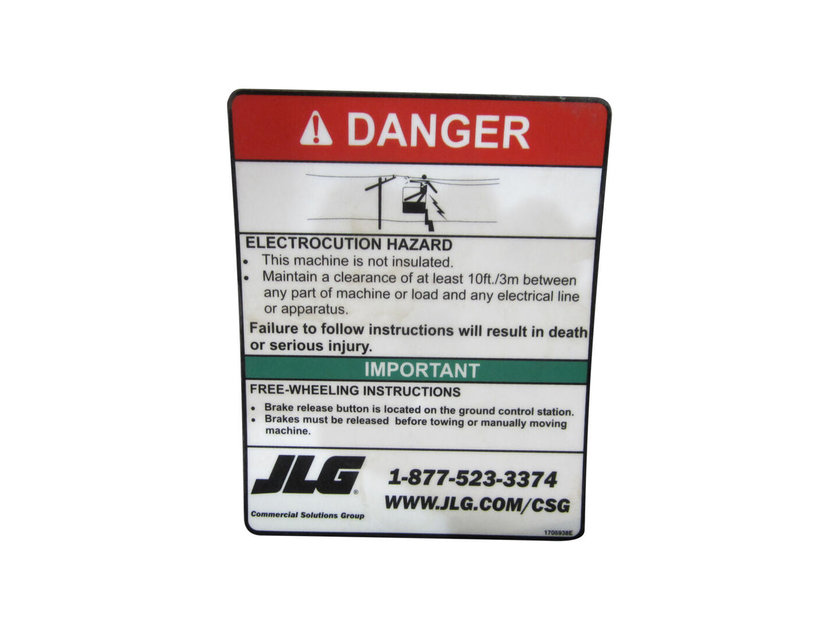 1705938 Decal, Danger Ssv-10 | JLG