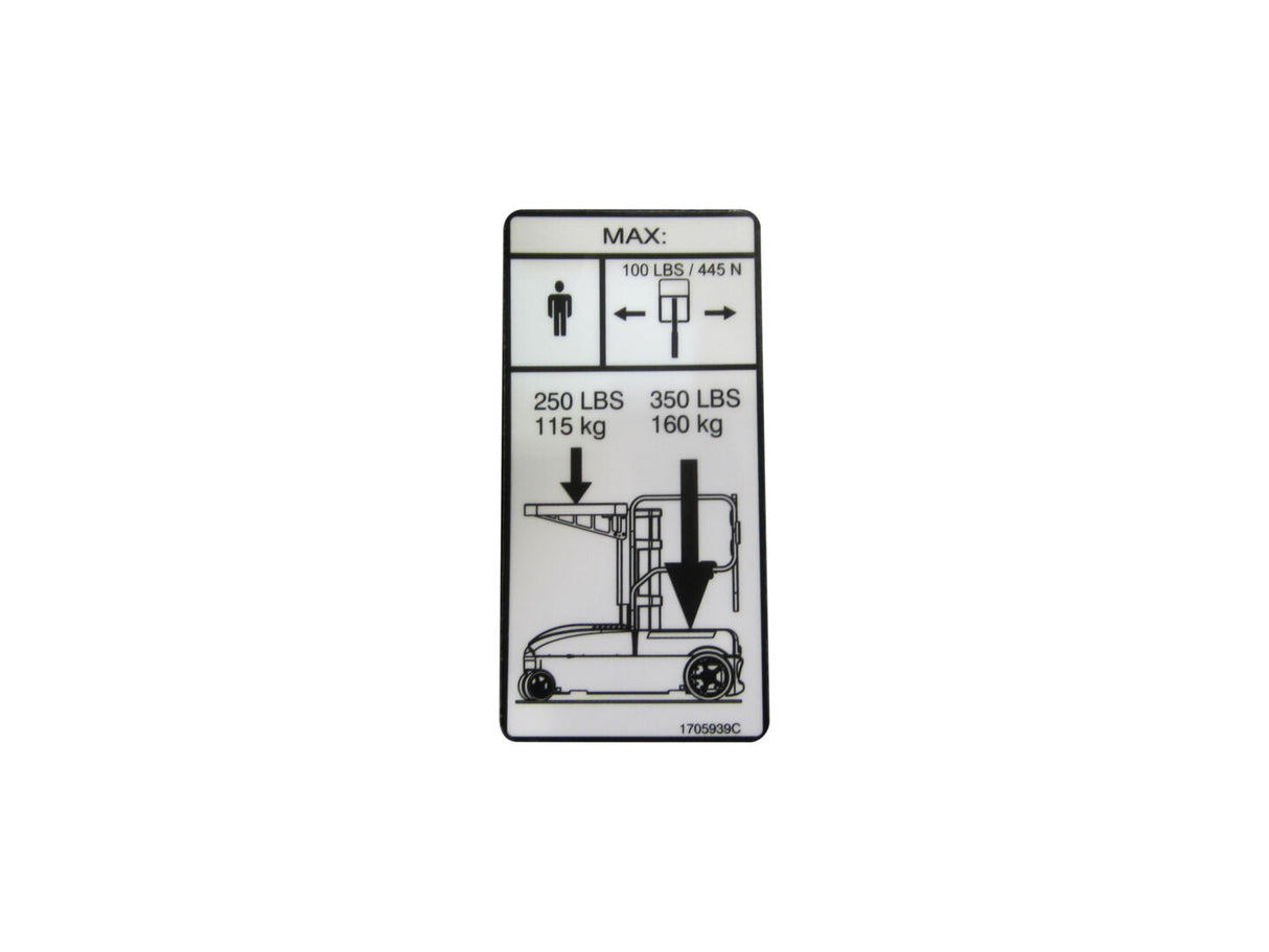 Part Number 1705939 Decal Capacity Ssv-10 fits JLG