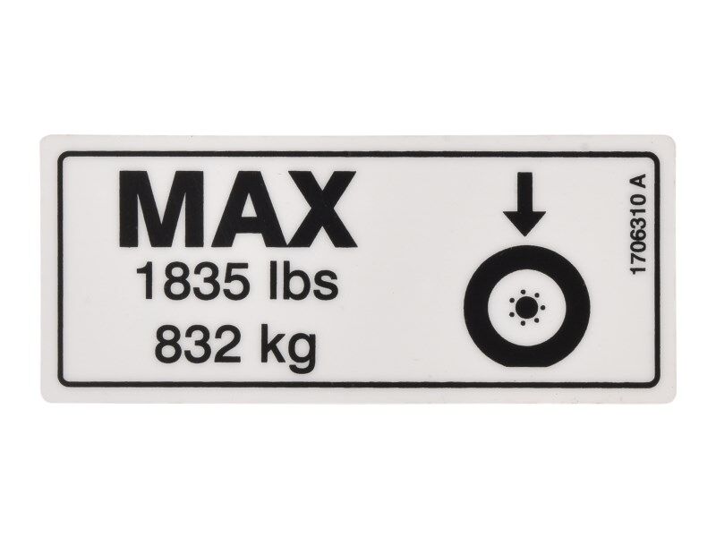1706310 Calcomanía, carga de neumáticos (1835 lb/832 kg) | JLG