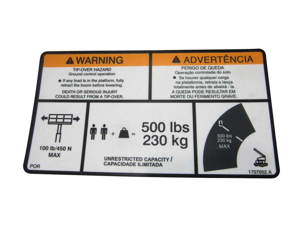 1707052 Decal, Cap. 500Lb (Por/Engine) | JLG