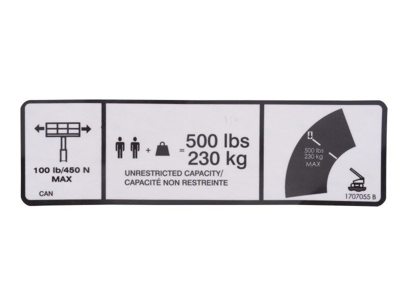 1707055 Decal, 500Lb Cap. (Eng/Fre, Can) | JLG