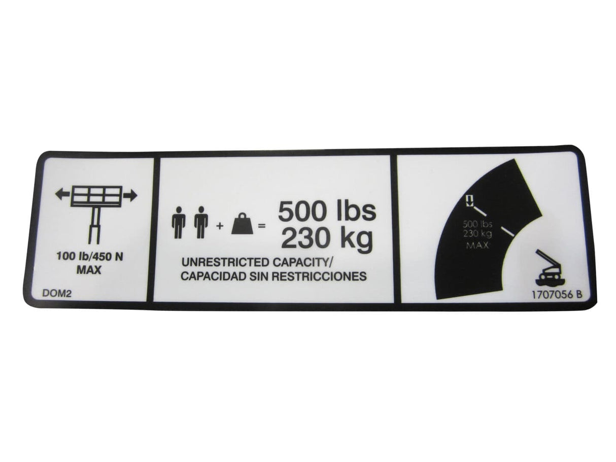 1707056 Decal, 500Lb Cap. (Eng/Spa) | JLG