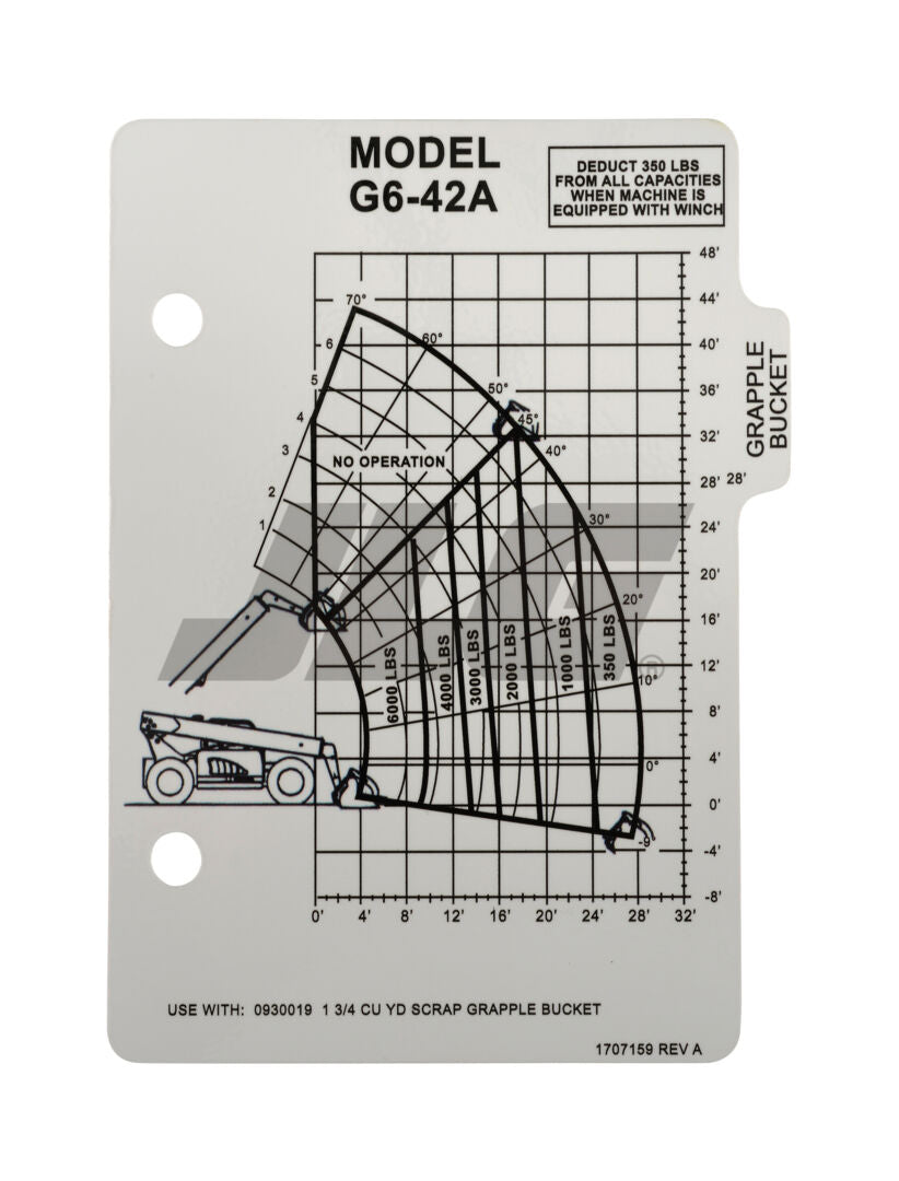 Part Number 1707159 G6-42A Load Chart fits JLG