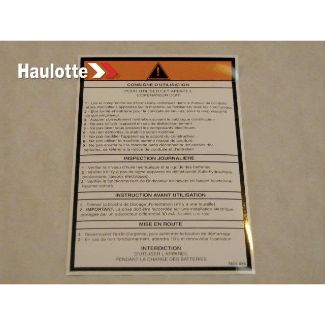 3078150360 Operating Instructions " Label | Genuine Haulotte