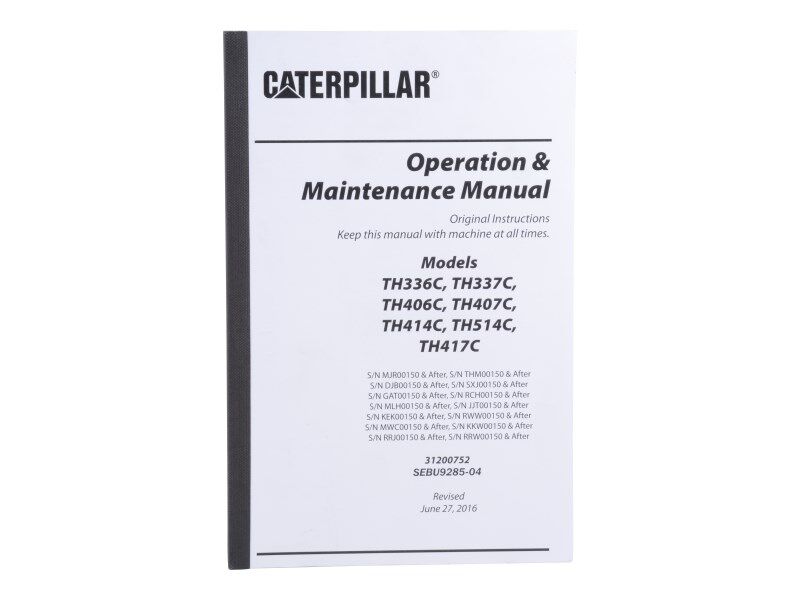 Part Number 31200752 Th336-417C Op & Maint Manual fits JLG
