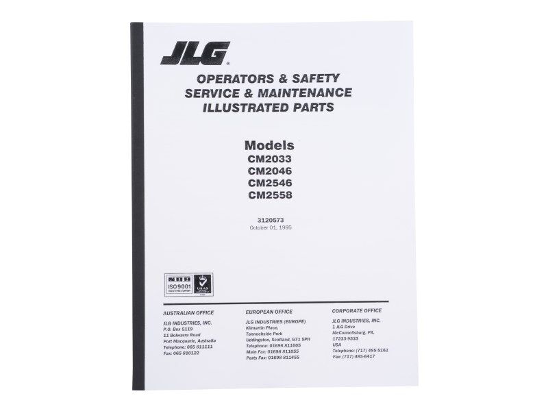 Part Number 3120573 Manual, Op/Svc/Parts-Cm'S fits JLG