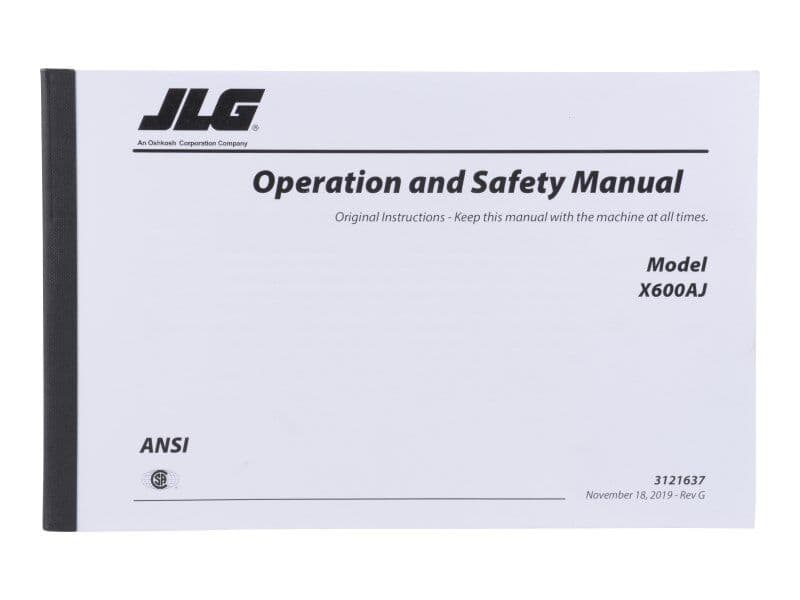 Part Number 3121637 Mnl, X600AJ Oper/Safety fits JLG