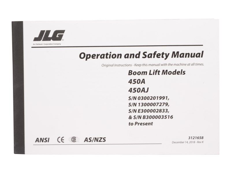 Part Number 3121658 Mnl 450AJ Gbl Oper/Safety fits JLG