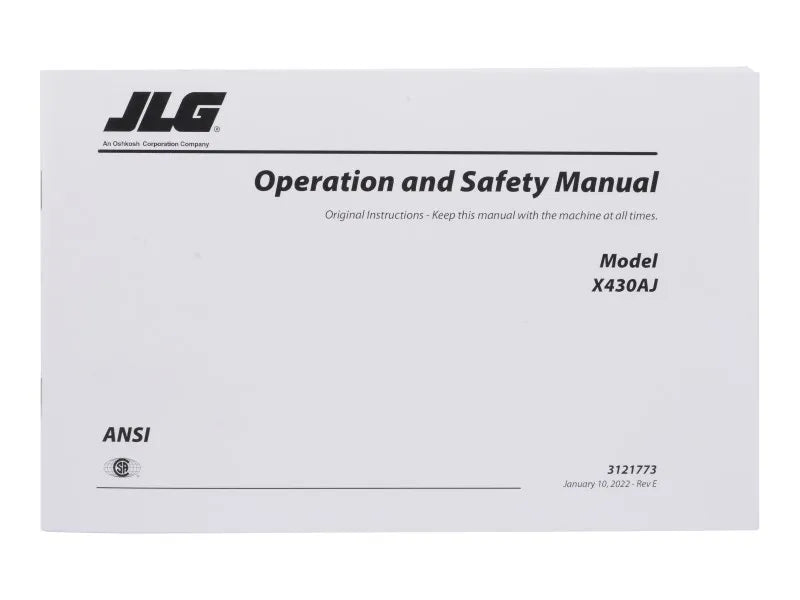 Part Number 3121773 Mnl, X430AJ Operator/Safety fits JLG