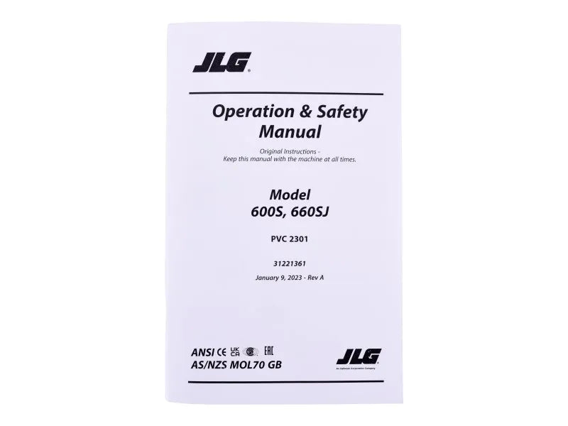 31221361 Manual, Operator 600S/Sj PVC 2301 | JLG