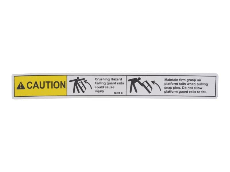 Part Number 70040428 Caution, Crush Hz, Rails fits JLG