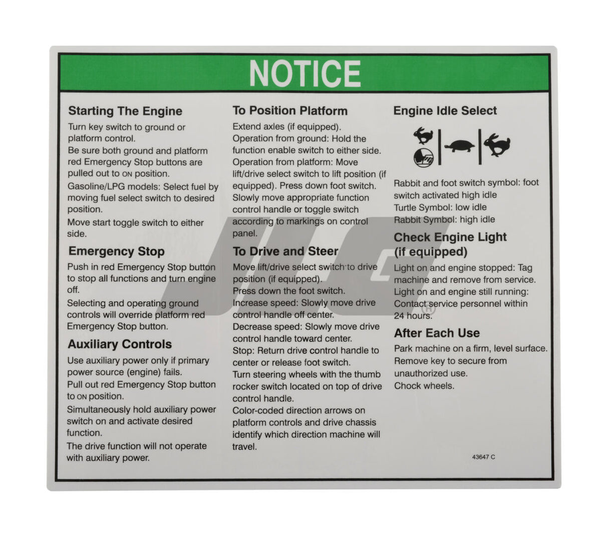 70040621 Decal Notice Operator Inst | JLG