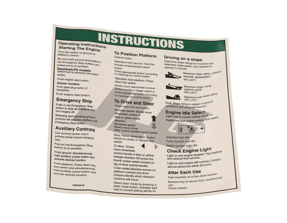 Part Number 70040750 Notice Operating Inst fits JLG