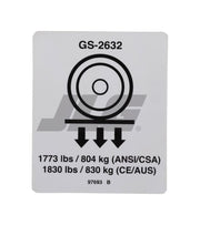 Part Number 70040774 Label, Wheel Load 2632 fits JLG