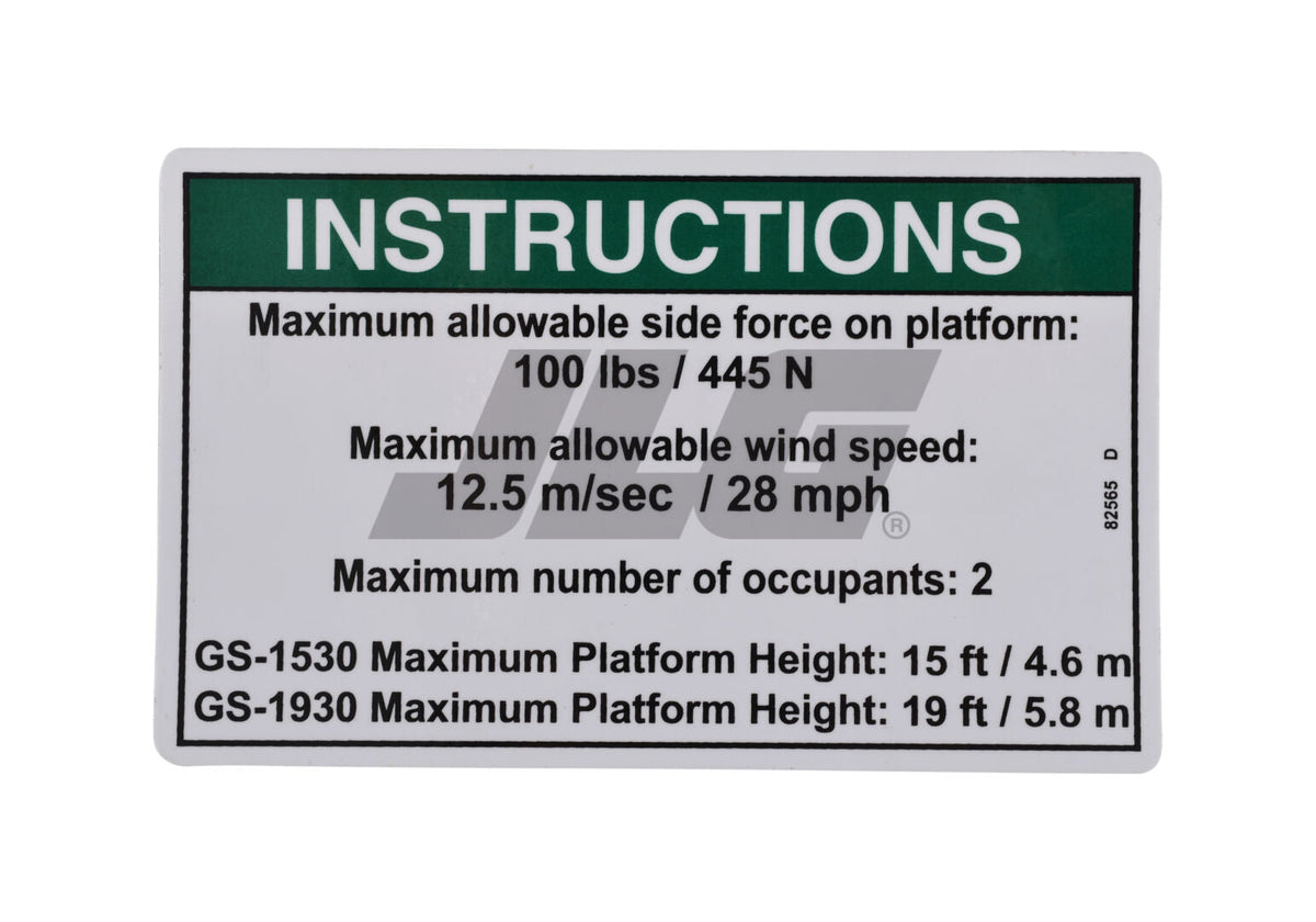 Part Number 70040785 Instruct-Side Frc, Ansi fits JLG