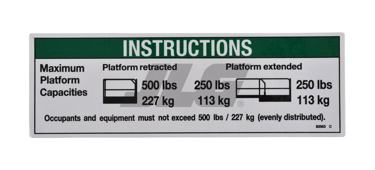 Part Number 70040786 Instruct-Max Cap 500Lbs fits JLG