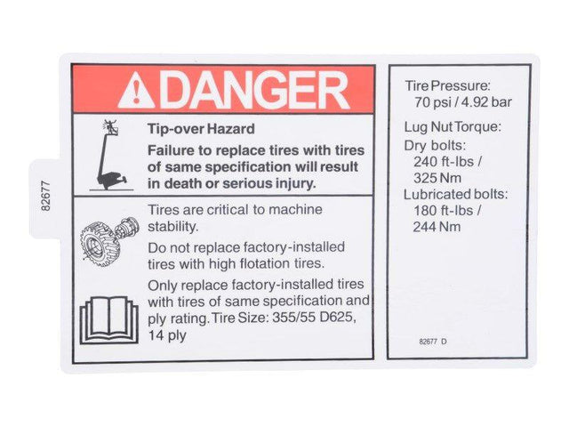 70041485 Tire Spec Danger Decal