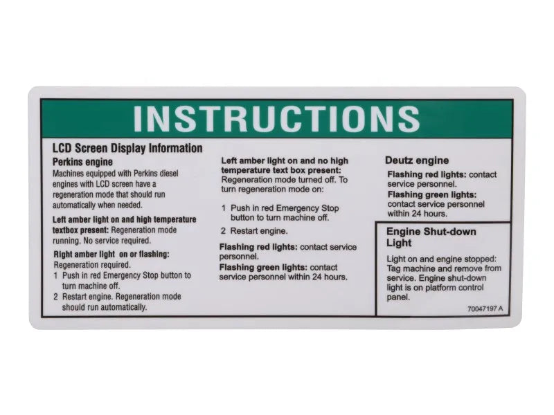 70047197 Decal,Instructions | JLG