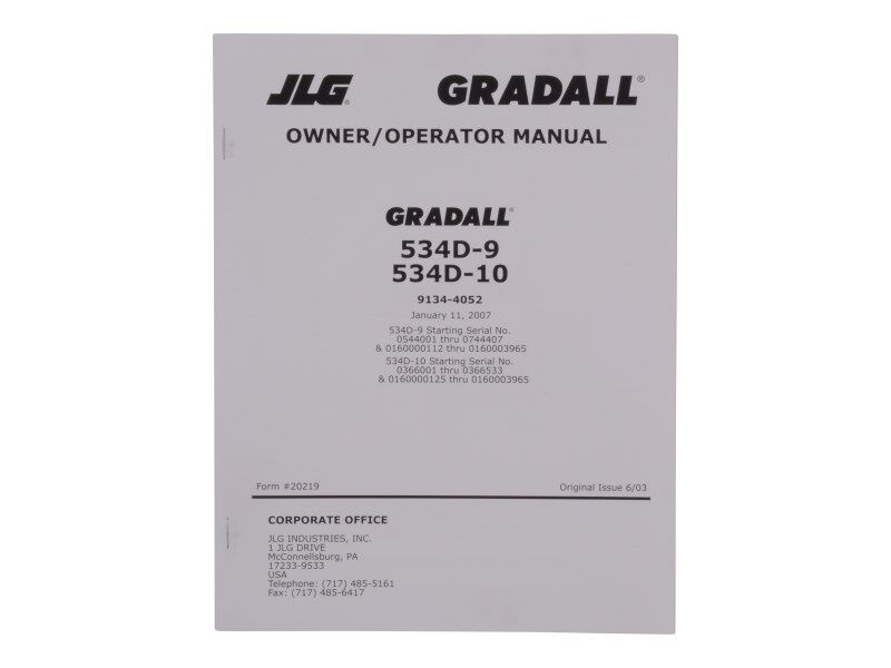 Part Number 91344052 D9/D10 Op Man Bef Sn0160003965 fits JLG