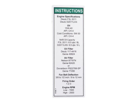 97548GT Engine Spec Decal