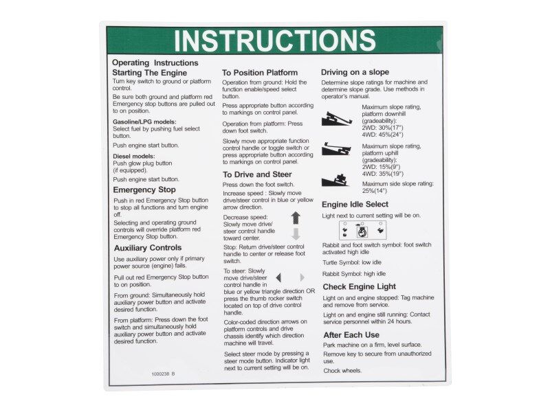 1000238 Decal, Notice Operating | Genie