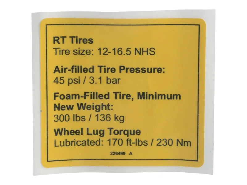 226499 Decal, Notice Tire Pressure | Genie
