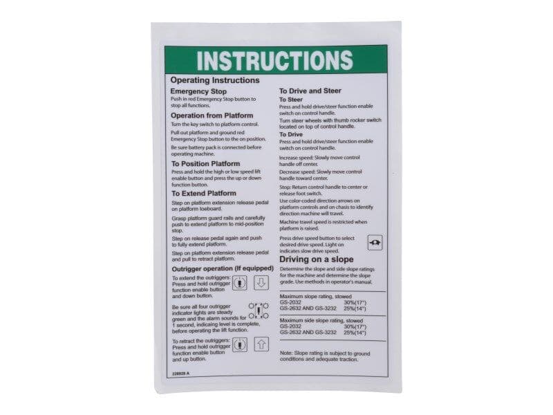 228928 Decal, Instructions, Op | Genie