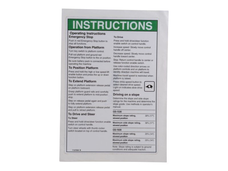 T107030 Decal, Op Inst, Pcon | Genie