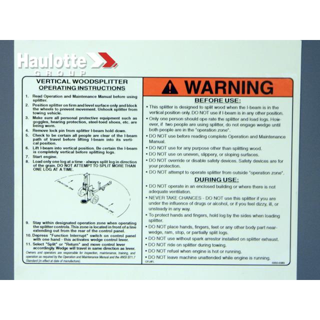 0202-0383 Decal-Main Warning 6In X 8.5 | Genuine Haulotte