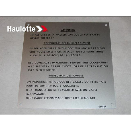 Part Number 1460119340 Movement Plate fits Haulotte