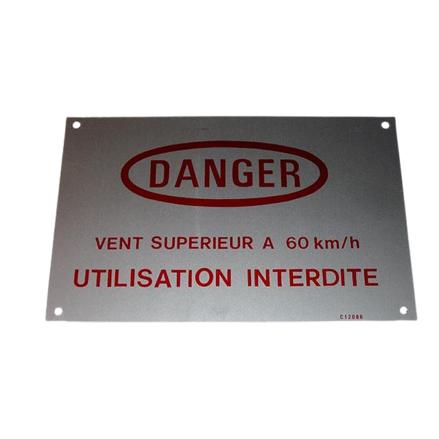 Part Number 1460120860 Danger Plate (Wind) fits Haulotte