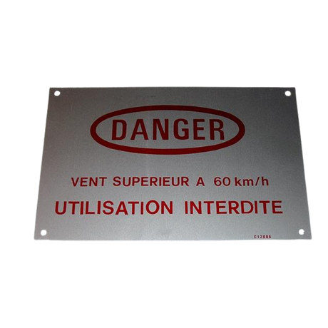 Part Number 1460120860 Danger Plate (Wind) fits Haulotte