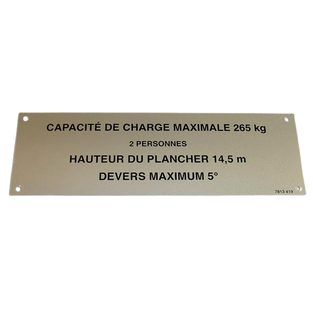 Part Number 3078134190 Load Capacity Label fits Haulotte
