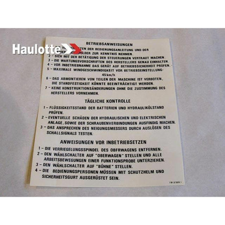 Part Number 3078135090 Labels fits Haulotte