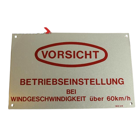 Part Number 3078135190 Danger Plate (Wind) fits Haulotte